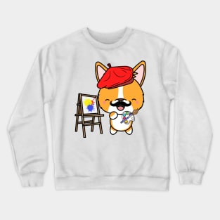 Funny corgi is a painter Crewneck Sweatshirt